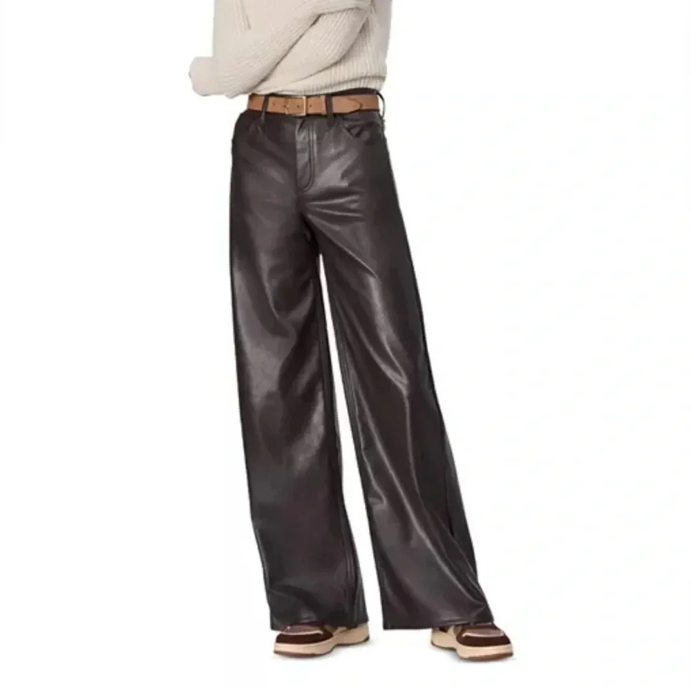 Rag & Bone Sofie Faux Leather Wide Leg Pant Size 31 Brown